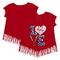 Girls Youth Tiny Turnip Red Philadelphia Phillies Baseball Love Fringe T-Shirt
