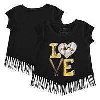 Girls Youth Tiny Turnip Black Pittsburgh Pirates Baseball Love Fringe T-Shirt