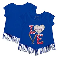 Girls Youth Tiny Turnip Royal Texas Rangers Baseball Love Fringe T-Shirt