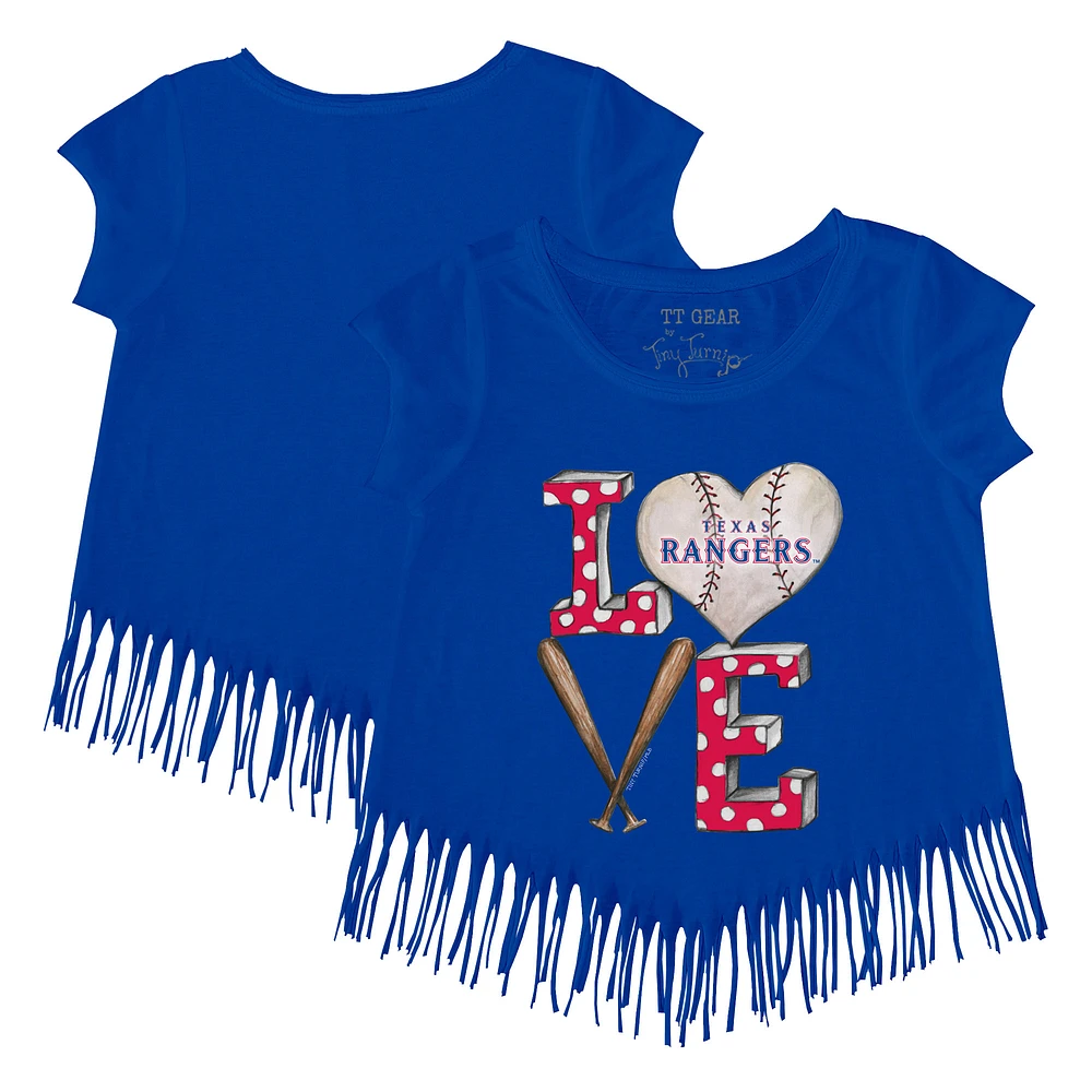 Girls Youth Tiny Turnip Royal Texas Rangers Baseball Love Fringe T-Shirt