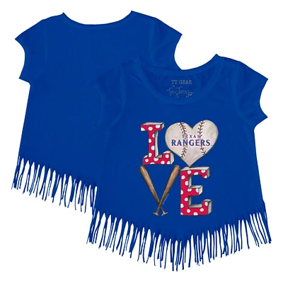 Girls Youth Tiny Turnip Royal Texas Rangers Baseball Love Fringe T-Shirt