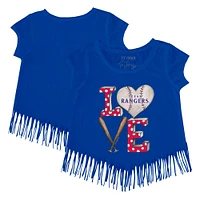 Girls Youth Tiny Turnip Royal Texas Rangers Baseball Love Fringe T-Shirt