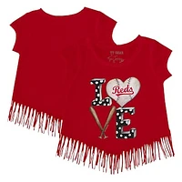 Girls Youth Tiny Turnip Red Cincinnati Reds Baseball Love Fringe T-Shirt