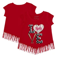 Girls Youth Tiny Turnip Red Cincinnati Reds Baseball Love Fringe T-Shirt