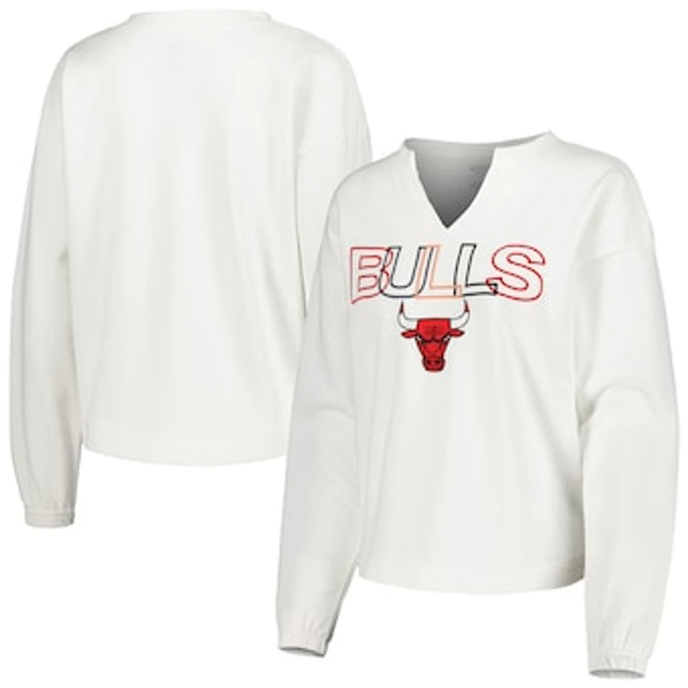 Women's Concepts Sport  White Chicago Bulls Sunray Notch Neck Long Sleeve T-Shirt