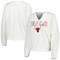 Women's Concepts Sport  White Chicago Bulls Sunray Notch Neck Long Sleeve T-Shirt