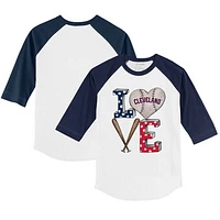 Youth Tiny Turnip White/Navy Cleveland Guardians Baseball Love 3/4-Sleeve Raglan T-Shirt
