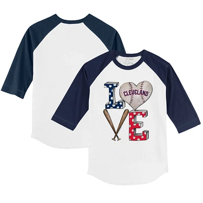Youth Tiny Turnip White/Navy Cleveland Guardians Baseball Love 3/4-Sleeve Raglan T-Shirt
