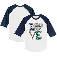 Youth Tiny Turnip White/Navy Seattle Mariners Baseball Love 3/4-Sleeve Raglan T-Shirt