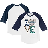 Youth Tiny Turnip White/Navy Seattle Mariners Baseball Love 3/4-Sleeve Raglan T-Shirt
