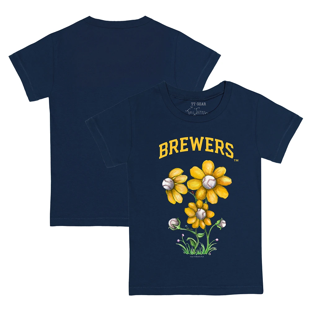 Youth Tiny Turnip Navy Milwaukee Brewers Blooming Baseballs T-Shirt