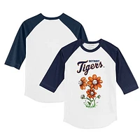 Youth Tiny Turnip White/Navy Detroit Tigers Blooming Baseballs 3/4-Sleeve Raglan T-Shirt