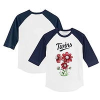 Youth Tiny Turnip White/Navy Minnesota Twins Blooming Baseballs 3/4-Sleeve Raglan T-Shirt
