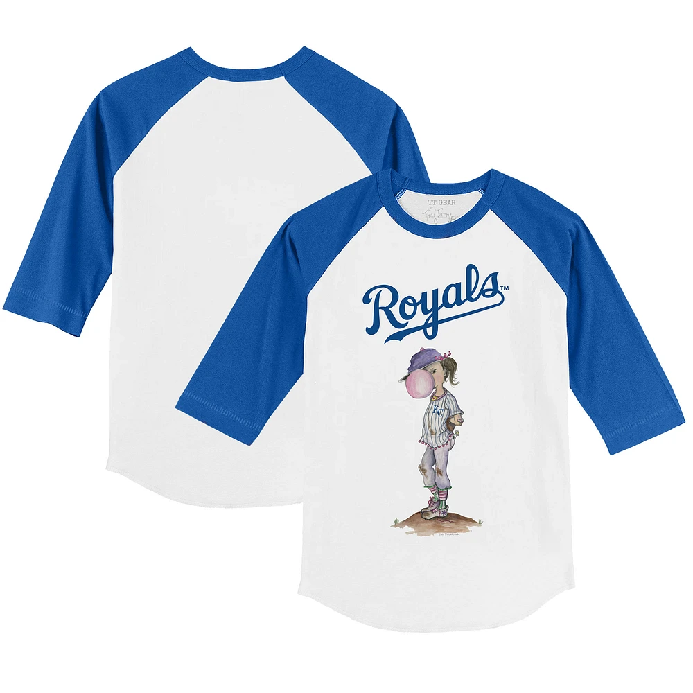 Youth Tiny Turnip White/Royal Kansas City Royals Bubbles 3/4-Sleeve Raglan T-Shirt