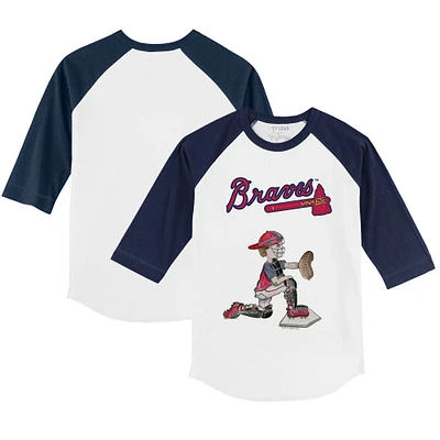 Youth Tiny Turnip White/Navy Atlanta Braves Caleb 3/4-Sleeve Raglan T-Shirt