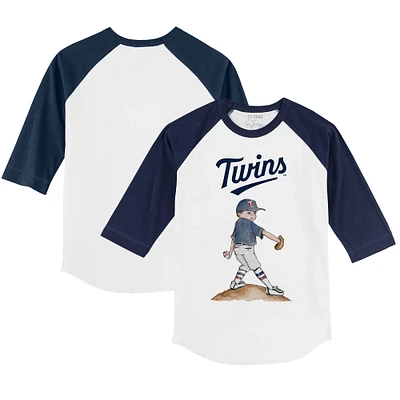 Youth Tiny Turnip White/Navy Minnesota Twins Clemente 3/4-Sleeve Raglan T-Shirt