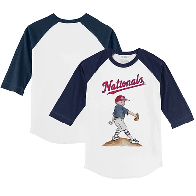 Youth Tiny Turnip White/Navy Washington Nationals Clemente 3/4-Sleeve Raglan T-Shirt