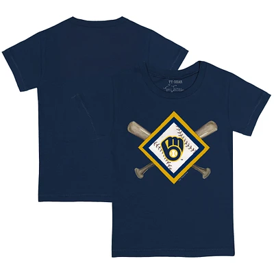 Youth Tiny Turnip Navy Milwaukee Brewers Diamond Cross Bats T-Shirt