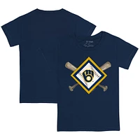 Youth Tiny Turnip Navy Milwaukee Brewers Diamond Cross Bats T-Shirt