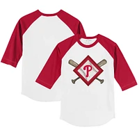 Youth Tiny Turnip White/Red Philadelphia Phillies Diamond Cross Bats 3/4-Sleeve Raglan T-Shirt