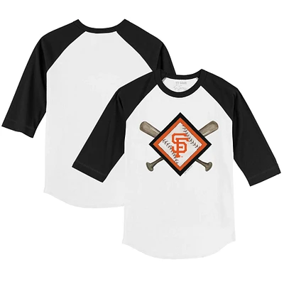 Youth Tiny Turnip White/Black San Francisco Giants Diamond Cross Bats 3/4-Sleeve Raglan T-Shirt