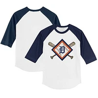 Youth Tiny Turnip White/Navy Detroit Tigers Diamond Cross Bats 3/4-Sleeve Raglan T-Shirt