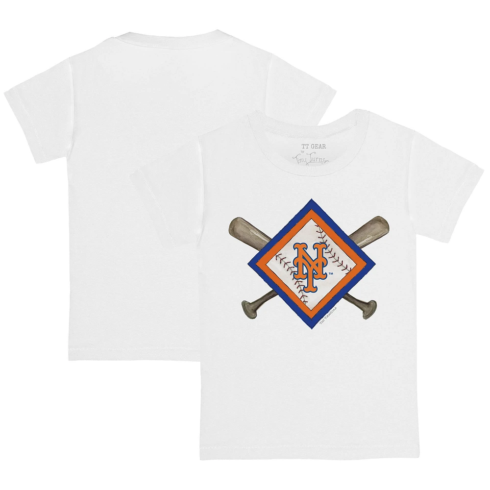 Youth Tiny Turnip White New York Mets Diamond Cross Bats T-Shirt