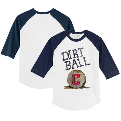 Youth Tiny Turnip White/Navy Cleveland Guardians Dirt Ball 3/4-Sleeve Raglan T-Shirt