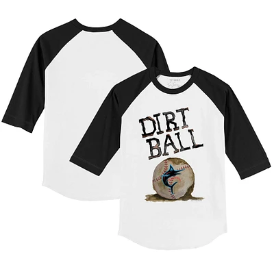 Youth Tiny Turnip White/Black Miami Marlins Dirt Ball 3/4-Sleeve Raglan T-Shirt