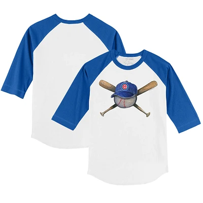 Youth Tiny Turnip White/Royal Chicago Cubs Hat Crossbats 3/4-Sleeve Raglan T-Shirt