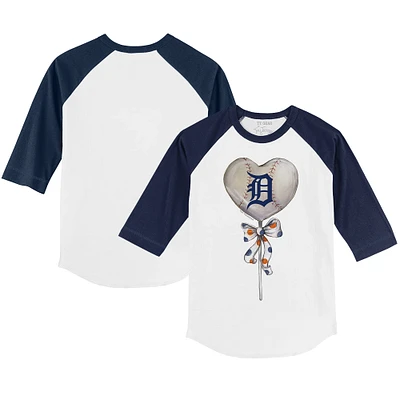 Youth Tiny Turnip White/Navy Detroit Tigers Heart Lolly 3/4-Sleeve Raglan T-Shirt