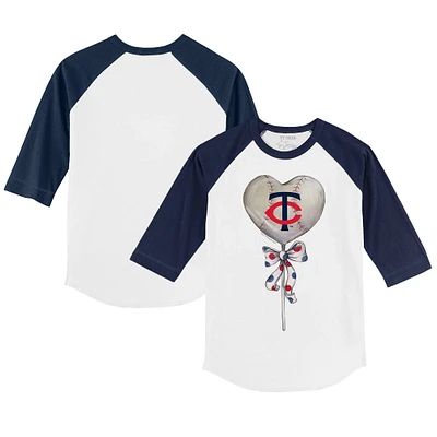 Youth Tiny Turnip White/Navy Minnesota Twins Heart Lolly 3/4-Sleeve Raglan T-Shirt