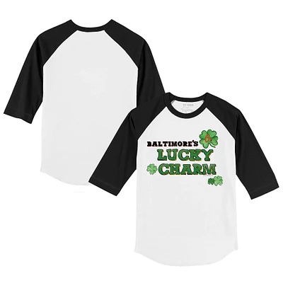 Youth Tiny Turnip White/Black Baltimore Orioles Lucky Charm 3/4-Sleeve Raglan T-Shirt
