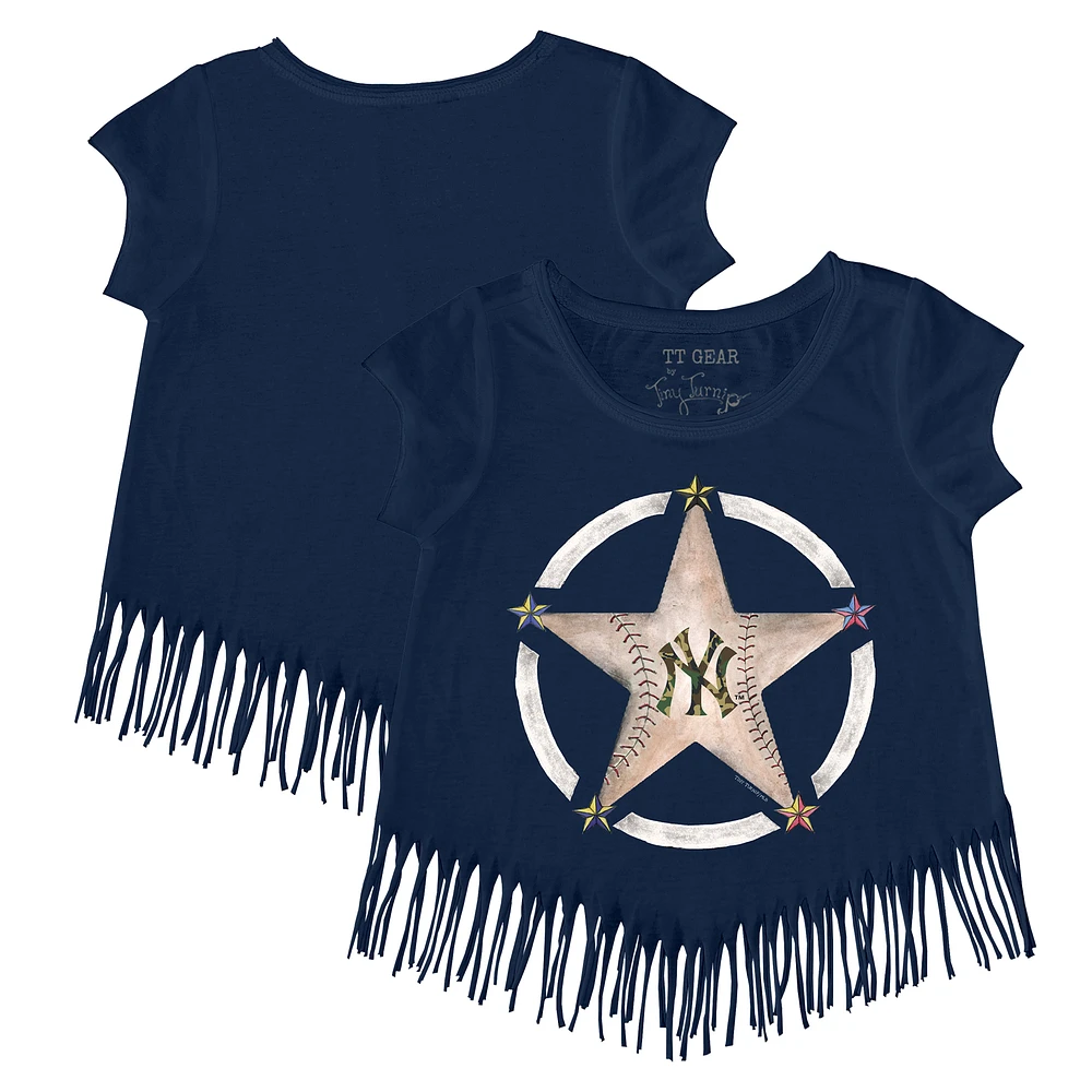 Girls Youth Tiny Turnip Navy New York Yankees Military Star Fringe T-Shirt