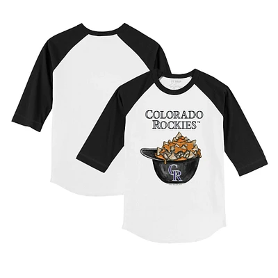 Youth Tiny Turnip White/Black Colorado Rockies Nacho Helmet 3/4-Sleeve Raglan T-Shirt