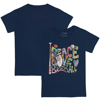 Youth Tiny Turnip Navy Atlanta Braves Peace Love Baseball T-Shirt