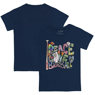 Youth Tiny Turnip Navy Milwaukee Brewers Peace Love Baseball T-Shirt