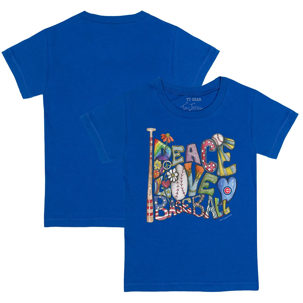 Youth Tiny Turnip Royal Chicago Cubs Peace Love Baseball T-Shirt
