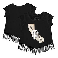 Girls Youth Tiny Turnip Black San Francisco Giants State Outline Fringe T-Shirt