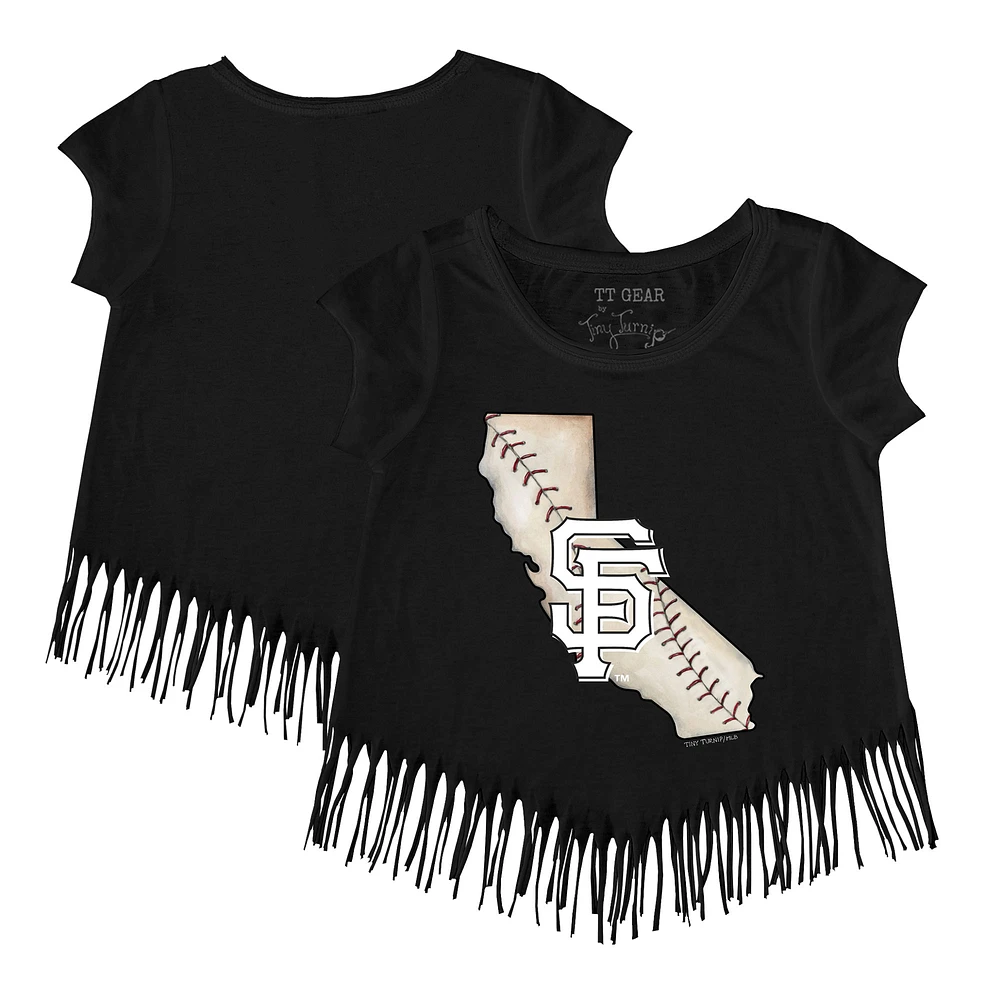 Girls Youth Tiny Turnip Black San Francisco Giants State Outline Fringe T-Shirt
