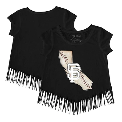 Girls Youth Tiny Turnip Black San Francisco Giants State Outline Fringe T-Shirt