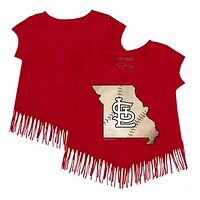 Girls Youth Tiny Turnip Red St. Louis Cardinals State Outline Fringe T-Shirt
