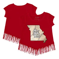 Girls Youth Tiny Turnip Red St. Louis Cardinals State Outline Fringe T-Shirt