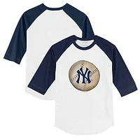 Youth Tiny Turnip White/Navy New York Yankees Stitched Baseball 3/4-Sleeve Raglan T-Shirt