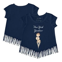 Girls Youth Tiny Turnip Navy New York Yankees Triple Scoop Fringe T-Shirt