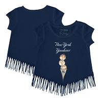 Girls Youth Tiny Turnip Navy New York Yankees Triple Scoop Fringe T-Shirt