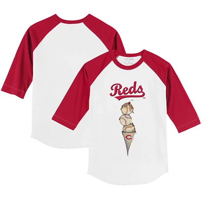Youth Tiny Turnip White/Red Cincinnati Reds Triple Scoop 3/4-Sleeve Raglan T-Shirt