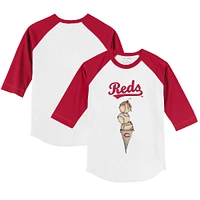 Youth Tiny Turnip White/Red Cincinnati Reds Triple Scoop 3/4-Sleeve Raglan T-Shirt