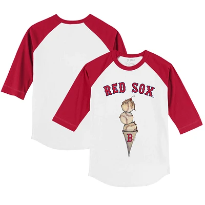 Youth Tiny Turnip White/Red Boston Red Sox Triple Scoop 3/4-Sleeve Raglan T-Shirt