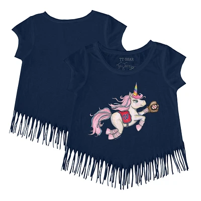 Girls Youth Tiny Turnip Navy Washington Nationals Unicorn Fringe T-Shirt